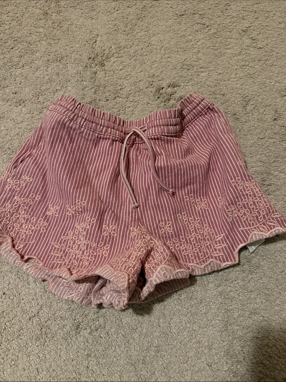 Damson madder size 8 Striped Pink Embroidered Drawstring Shorts
